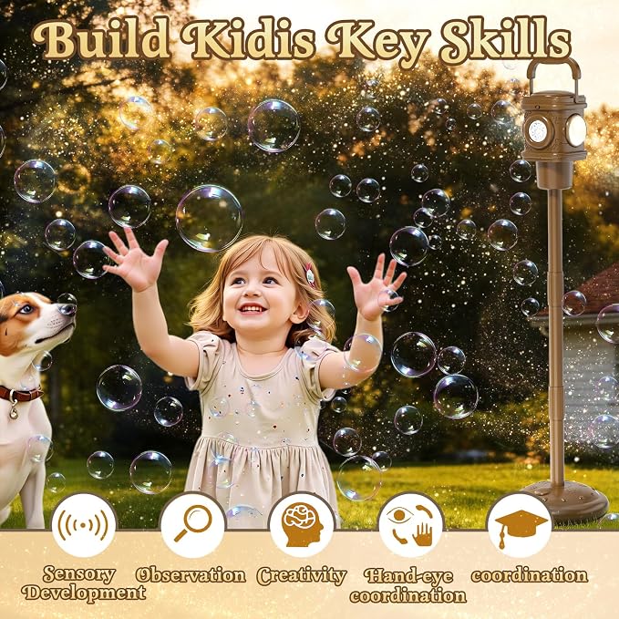 Automatic Bubble Machine for Kids & Toddlers 1-3, Remote Control LED Street lamp Bubble Toy for Indoor House Outdoor Play, Summer Water Toys for Toddler Baby Boy Girl Birthday Party Gifts
