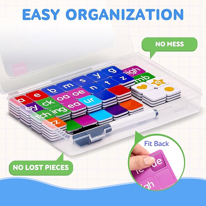 JoyCat 138PCS Magnetic Letter Tiles Set - ABC Letters with Erasable Marker, Word-Building Folder & Storage Case, Phonics & Spelling Learning Game for Kids 3+, Preschool & Pre-K Classroom