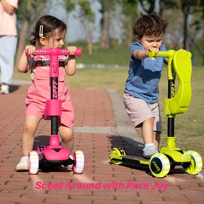 JOVA ZIFFY 2-in-1 Toddler Scooter with Seat, 3 Wheel Scooter for Kids 3-5 6-12, Foldable Light-Up Kid Scooters for Boy Girl 110 Lbs, Anti-Slip Deck, 3 Adjustable Height Handlebar, Kids Riding Toys