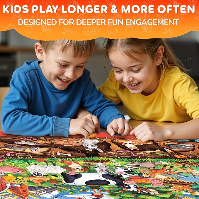 QUOKKA Giant Floor Puzzles for Kids Ages 4-6 – 2x3 Ft Search and Find Jumbo Jigsaw Puzzles for Kids Ages 3-5 – 48 Above and Beyond Farm Animals Scene for 4-8 yo – Toy with Gift Box for Toddlers