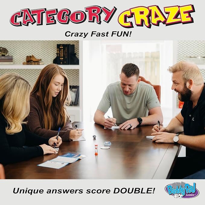 Category Craze - The Simple, Fast-paced, dice-Rolling, Category Card Game for Families or Parties! Ages 12 and up. 2 or More Players or Teams!