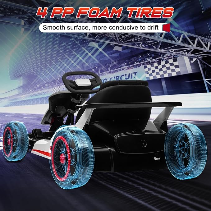 24V Electric Go Kart, Kids Drift Kart with Dual Motors, 8 MPH Max, 110LBS Max Load, Outdoor Ride on Toy Crazy Kart w/Bluetooth Music&Light