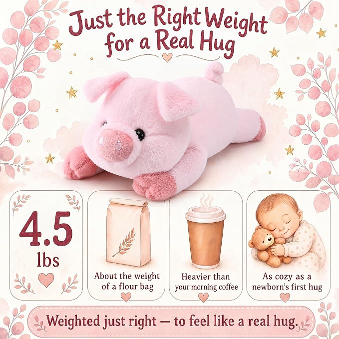gnomantic Pig Weighted Stuffed Animals - 22 Inch 4.5 Pounds Weighted Plushies Pig - Big Plush Stuffed Animals Pillow - Cute Plush Toys Gifts for Kids & Adults