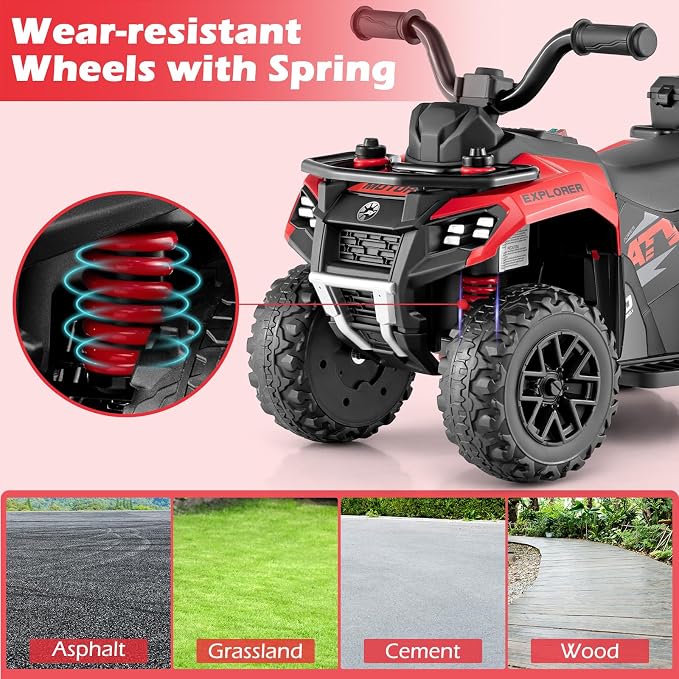 OLAKIDS Kids ATV with Spray Function, Remote Control, Storage Trunk, 6V Toddler Ride on Toy, Red