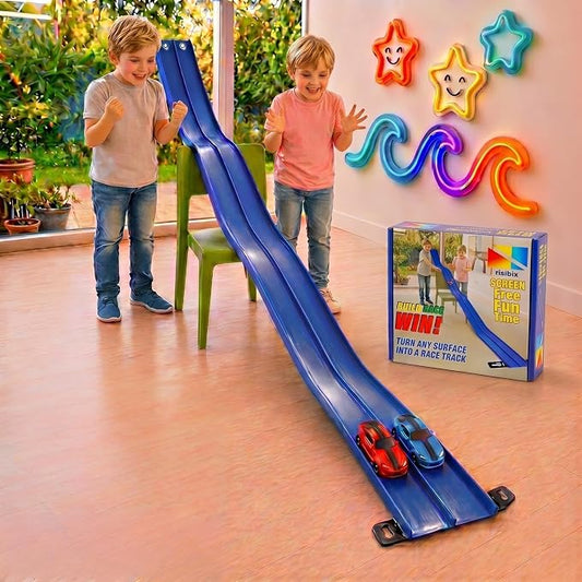 Flexible Race Track for Kids – 4.5M Bendable Dual Lane System, Portable Car Track with Suction Base, Foldable Roll-Up Design for Interactive Play Ages 4–9 (No Cars Included)