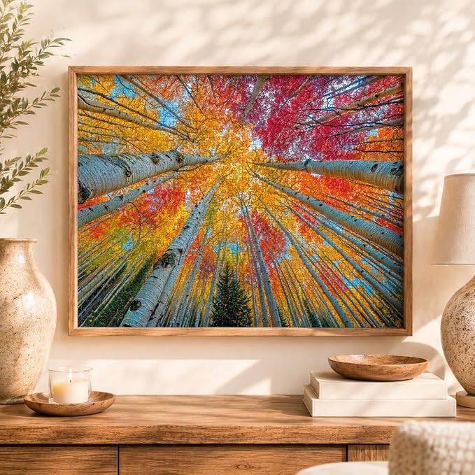 Cross & Glory - Sky Through The Aspens - 1000 Piece Jigsaw Puzzle for Adults | Golden Autumn Forest Puzzle | Vibrant Fall Nature Artwork Premium Ribbon-Cut