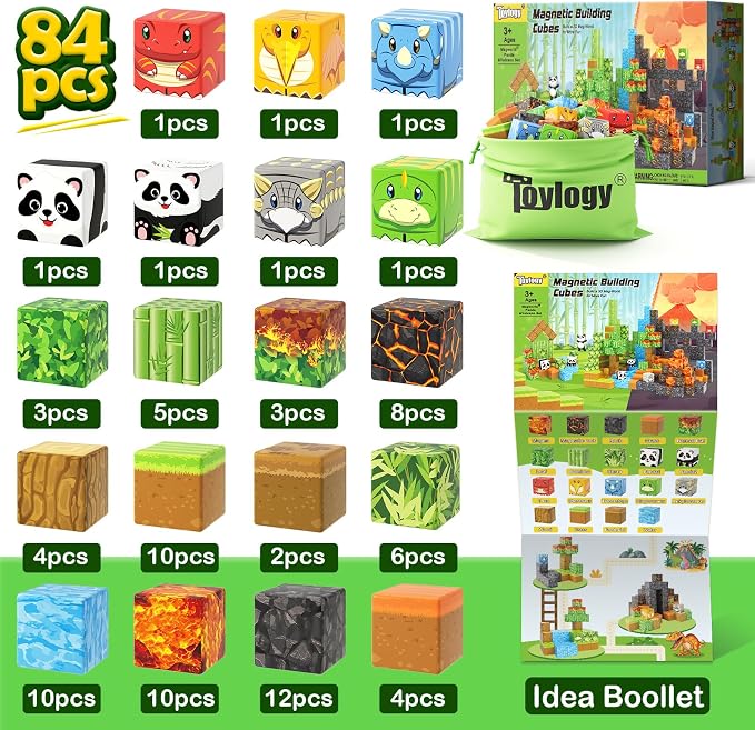 Magnetic Blocks-Build Mine Magnet World Dinosaur Panda Toys Kids Games, Toddler STEM Educational Sensory Dino Toys for Kids 3-5 5-7, Birthday Gifts for 3 4 5 6 7 8 Year Old Boys and Girls