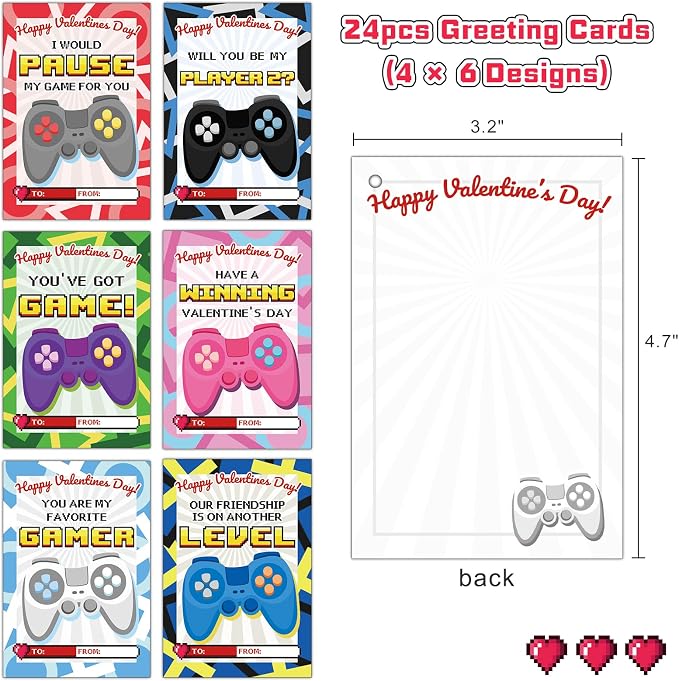 Ohjijinn 24 Packs Valentines Day Gifts for Kids, Mini Pop Fidget Keychain Valentines Day Gifts for Kids Classroom, Game Valentines Day Cards for Boys Girls School Classroom Exchange Gifts Party Favor