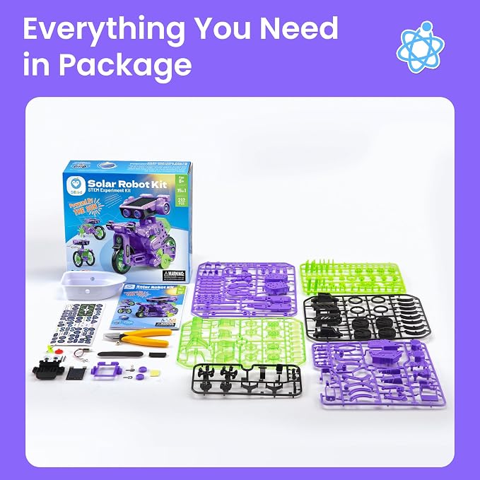 Sillbird Solar Building Robot Kit STEM Gift for Boys Aged 8-12, DIY 15-in-1 Science Educational Toys for Kids Birthday, Solar or Battery Powered Robotic Set with 212 Pieces