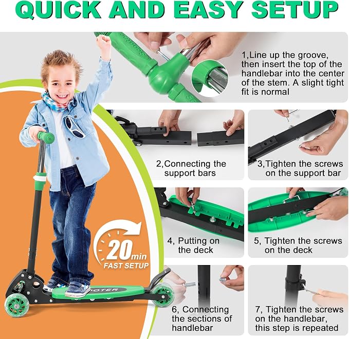 Scooters for Kids 6-8 8-12, Folding 3 Lighted Wheels Kick Scooter,3 Adjustable Height Handlebars, Lean-to-Steer,Widen Anti-Slip Deck, Heavy Duty Scooter for Boys Girls Ages 6-12,up to 170 Lbs