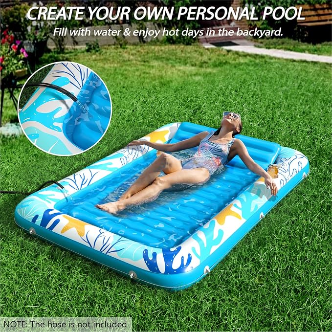 Inflatable Tanning Pool Lounger Float - Jasonwell 4 in 1 Sun Tan Tub Sunbathing Pool Lounge Raft Floatie Toys Water Filled Tanning Bed Mat Pad for Adult Blow Up Kiddie Pool Kids Ball Pit (HD, XXL)