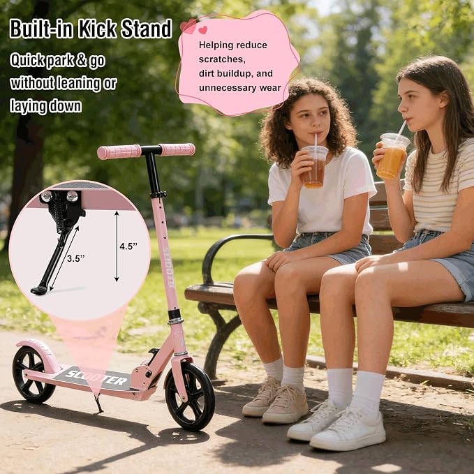 Scooter for Age 6+, Folding Kick Scooters for Kids 8-12,Teens, Adults up to 250Lbs,3 Adjustable Heights, Rear Brake, Wide Antislip Deck, Lightweight Scooter for Boys Girls