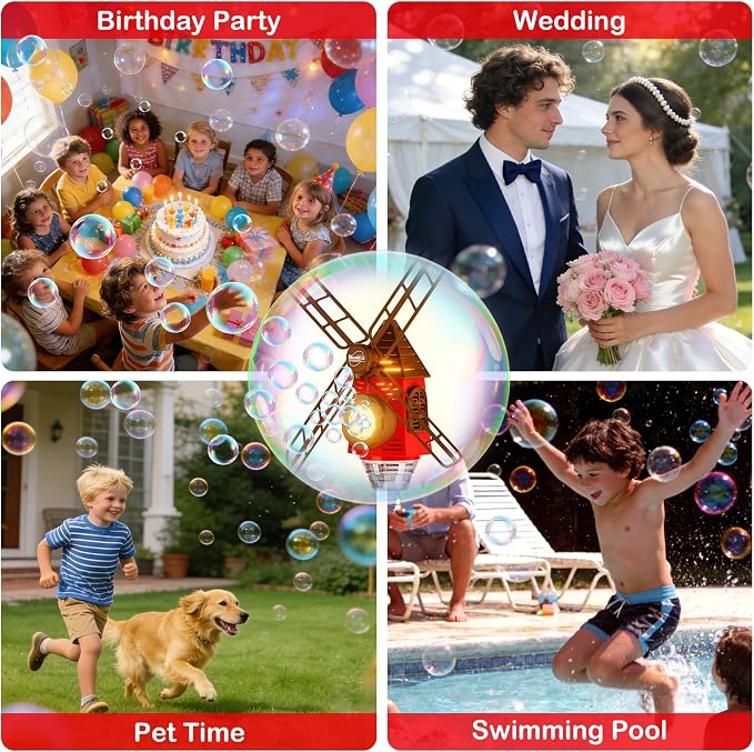 Belemar Windmill Bubble Machine Toys for Kids, Bubble Blower with Lights & Music, Adjustable 51" Height, 130ml Large Tank, Bubble Solution Included, Bubble Show for Parties & Birthdays