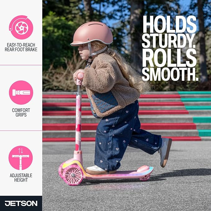 Jetson Twee 3-Wheel Light-Up Kick Scooter, Kids’ Scooter with LavaTech Deck Lights, Adjustable Handlebar Height, 4.7-Inch Wheels, Ages 3+