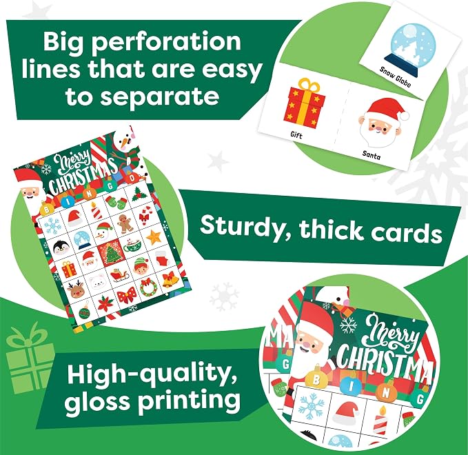 Joyousa Christmas Bingo Game for Kids, Large Groups - 30 Players - Christmas Games for Family Party - Reusable Christmas Bingo for Kids Christmas Party Games - Christmas Gifts for Grandkids