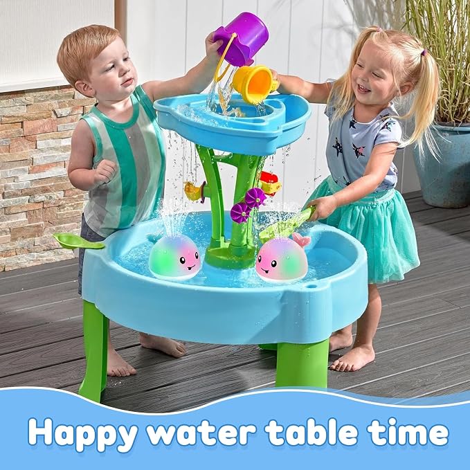 ANGGIKO Baby Bath Toys, Pool Water Table Toy for Babies, Toddler Bath Toys for Kids Ages 1-3, Light Up Whale Bath Toy Sprinkler 1 Year Old Boy Girl Gift Summer Bathtub Fountain Baby Toy 6-12-18 Months