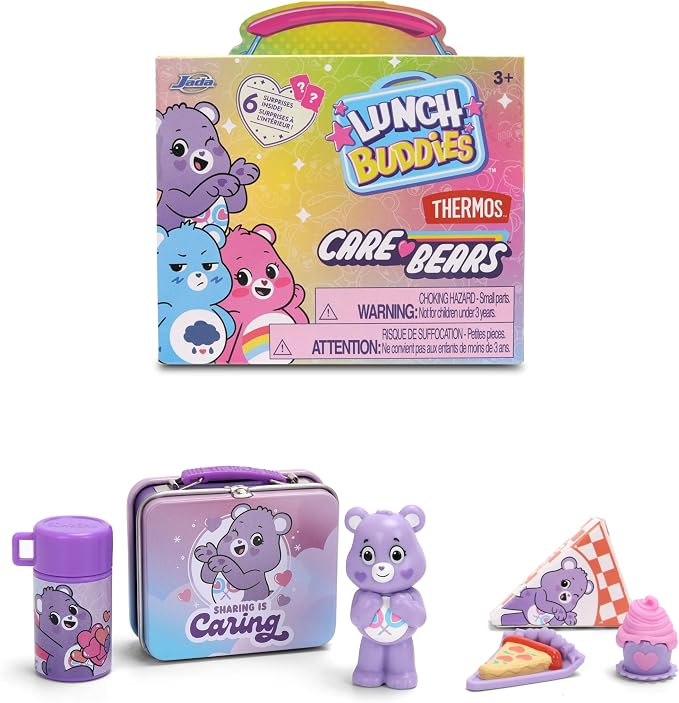 Jada Lunch Buddies – Collectible Mini Tin with Thermos, Figure & Food Accessories – 2-Inch Care Bears Toy – Care Bears & Friends – for Kids Ages 5+ (One Piece, Styles May Vary)