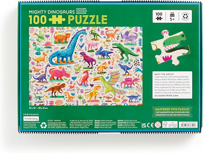 Mudpuppy Mighty Dinosaurs 100 Piece Puzzle – 100 Piece Jigsaw Puzzle with Colorful and Fun Illustrations of Jurassic Creatures for Children Ages 5 and Up