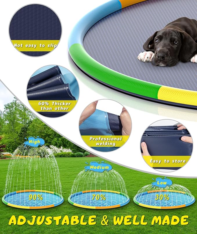 EPN Splash Pad for Kids & Dogs, 13FT Extra Large Dog Splash Pad & Sprinkler Water Play Mat, Big Outdoor Water Toy for Kids Ages 4-8, Toddlers 3+ & Pets, Non-Slip Thick PVC Backyard Lawn Summer Fun