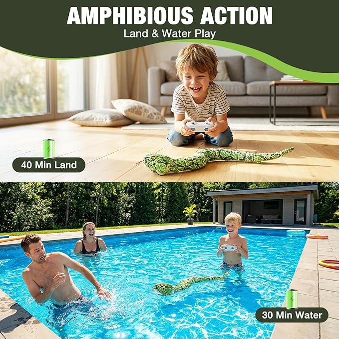 Remote Control Snake Amphibious RC Snake Toy Indoor Outdoor Games Party Prank Water Pool Toys for Kids Birthday Gifts for Boys Girls Ages 5-8 8-13