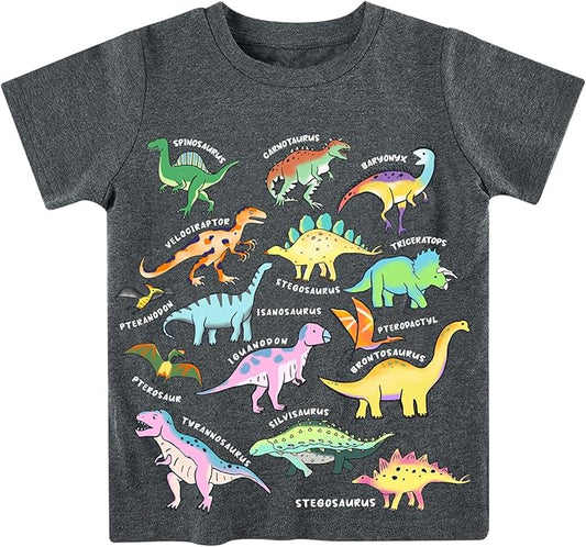 Lovekider Cotton Shirt for 3-6T Boys Truck Dinosaur Toddler Kids T-Shirt Short Sleeve Excavator Construction T-Rex Tee Shirts
