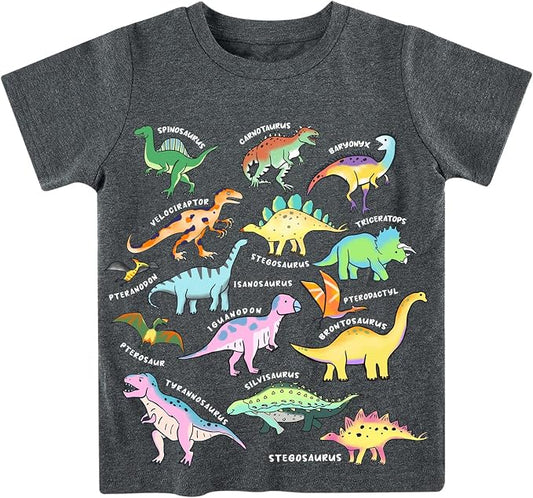 Lovekider Cotton Shirt for 3-6T Boys Truck Dinosaur Toddler Kids T-Shirt Short Sleeve Excavator Construction T-Rex Tee Shirts