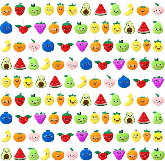 Libima 150 Pcs Mini Stuffed Animals Sea Animal Fruit Plush Keychain Set for Carnival Birthday Classroom Prizes Decoration for Clothes (Fruit)