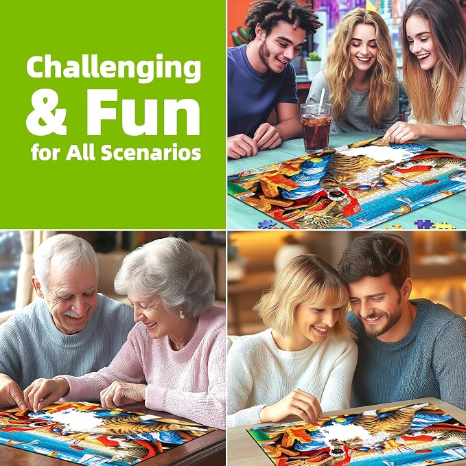 Vibrant Beach Jigsaw Puzzle for Adults 1000 Piece, Funny Cats Summer Vacation Scene, 27.56x19.69 Inches, Stress Relief & Home Decor, Entertaining Challenge