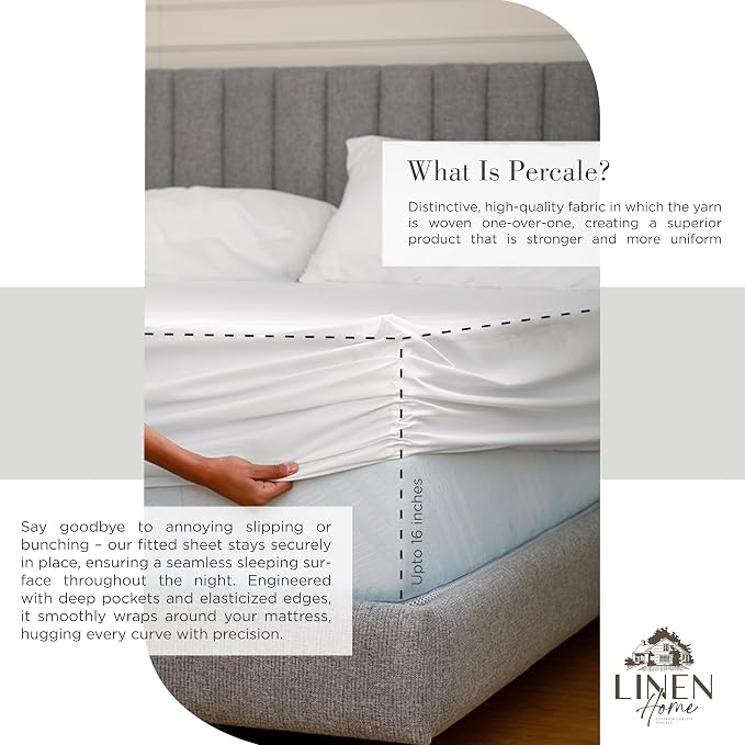 Linen Home 2-Pack King Sheet Set, 100% Cotton Percale Bedding, 8-Piece Value Bundle, Deep Pocket Cooling Bed Sheets for Hot Sleepers, Breathable & Crisp Hotel Quality, Long-Staple Cotton, White