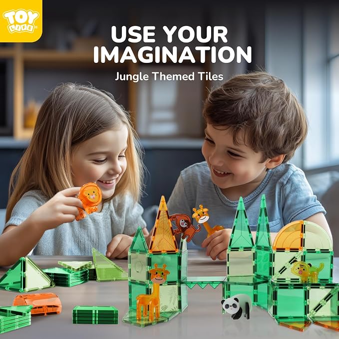 TOY Life 56 Pcs Magnetic Tiles Animals for Toddlers 3-5 Magnet Blocks for Kids Ages 4-8 STEM Magnet Tile Toys Building Tiles Set Christmas Birthday Gift for Boys and Girls