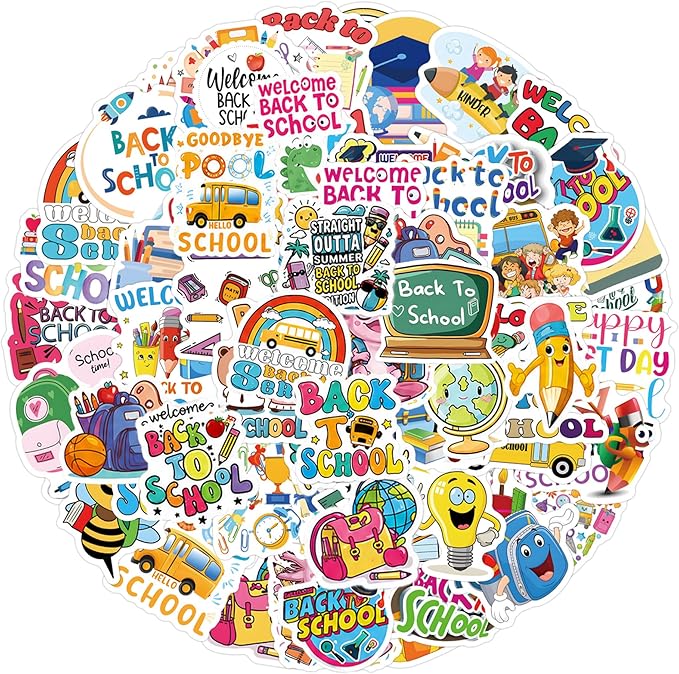 QTL Black to School Stickers for Students, Black to School Party Supplies, Waterproof Vinyl Stickers for Water Bottle Laptop, 60 Pcs