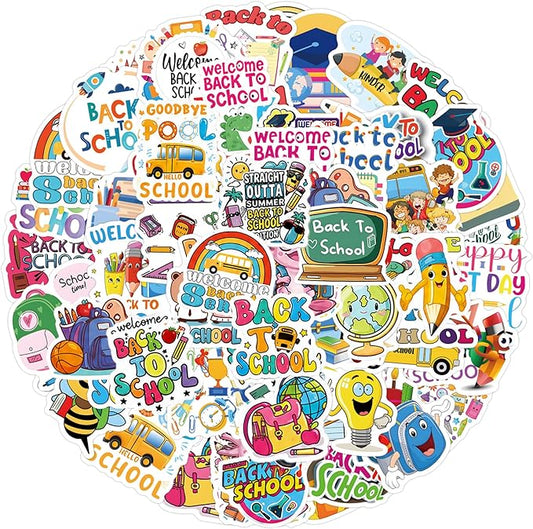 QTL Black to School Stickers for Students, Black to School Party Supplies, Waterproof Vinyl Stickers for Water Bottle Laptop, 60 Pcs