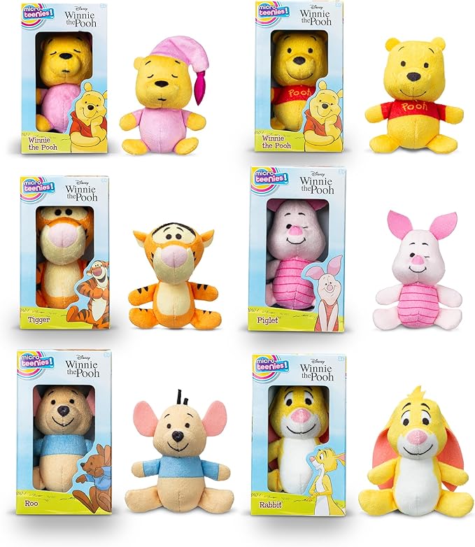 Micro Teenies Winnie The Pooh and Pals 6 Pack - Miniature Plush Figure, Suffed Animal, Toy Mini Soft Figure for Kids, Girls and Boys Ages 4+