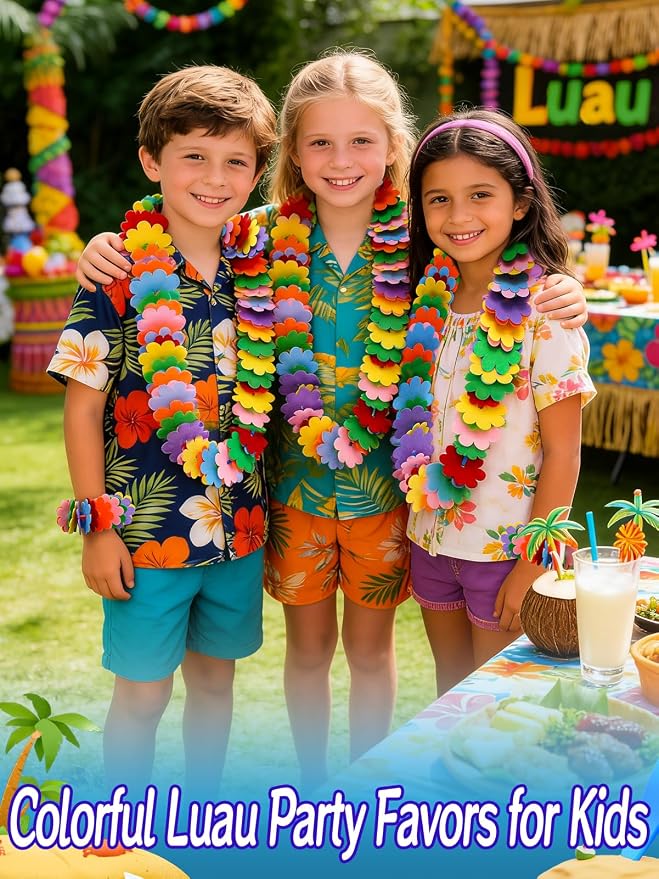 Cosweet Lei Making Craft Kit for Kids - Hawaiian Leis Bulk Makes 48 Flower Necklaces with 2000 Felt Flowers, Lei Craft Supplies for VBS, Classroom Activities & Luau Party Favors