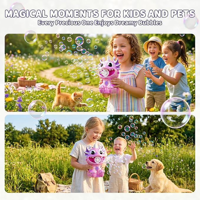 No Spill Bubble Machine for Kids, Rechargeable Bubble Monster (Pink) | Unique Designs Fashion Polished Surface, Colorful Bubble Maker for Indoor Outdoor Birthday Party Xmas Present
