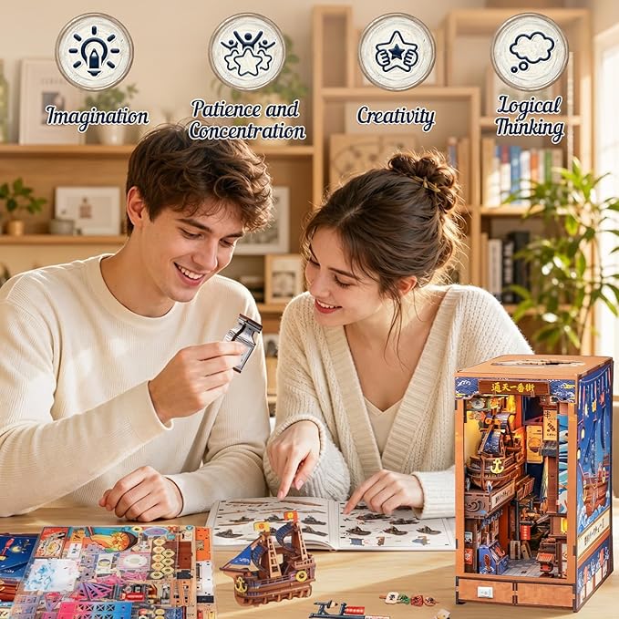 CUTEBEE Book Nook Kit - DIY Miniature House Japanese Street Diorama, Fold-Out Dollhouse Booknook for Adults, Tiny House Bookshelf Decor 3D Wooden Puzzle Gifts (Tsutenkaku Ichiban Street)