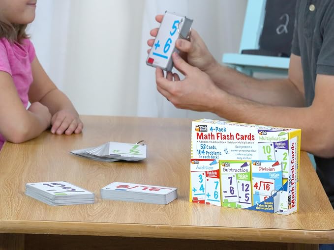 Regal Games Math Flash Cards for Multiplication, Division, Addition and Subtraction - 1st, 2nd, 3rd Grade Math & More - Flash Cards w/ 4 Binder Rings for Kids (224 Cards - 4 Packs)