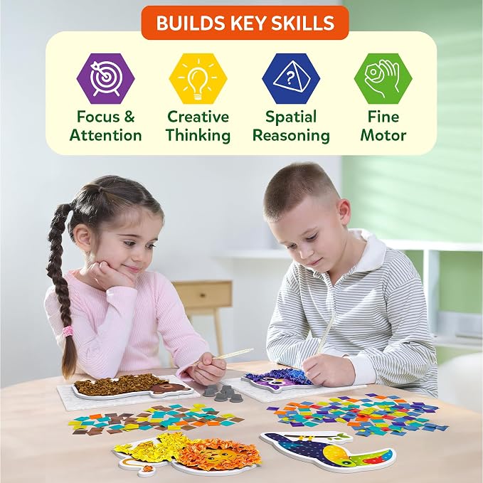 Skillmatics Poke-in Art – Animals, Mess-Free DIY Wood Craft Kit for Kids, Creative Fine Motor Activity, Pretend Play & Room Decor, Gift for Girls & Boys Ages 4, 5, 6, 7, 8, 9