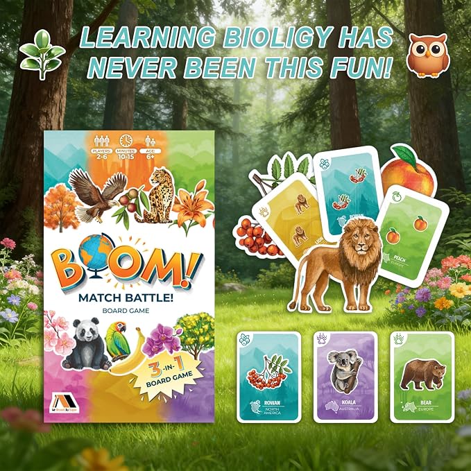 Boom Match Battle Board Game Ages 6+ 3-in-1 Board Games for Kids - Math Board Game, Classic Word Games - Family Fun for Kids & Adults - Card Games - Learning Activities - 3 in 1 Board Games for Kids