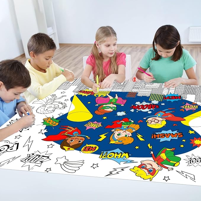 ZOIIWA Hero Themed Coloring Poster for Kids Giant Coloring Poster Sheets Page Large Big Hero Tablecloth Books for Kids Gift Father's Day Classroom Home Birthday Party Supplies Favor 31.4X43.3 Inch