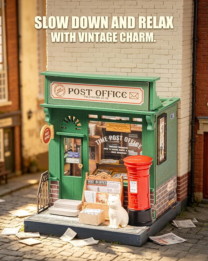Robotime DIY Miniature House Kit for Adults, 1:28 Diorama Dollhouse with LED Lights, 3D Wooden Puzzles for Adults, Creative Crafts & Unique Gift for Craft Enthusiasts (Century Post Office)