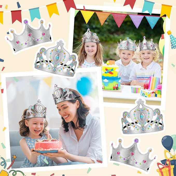 Yaomiao 22 pack DIY Crowns Set Include 12 Pcs Foam Princess Crowns and 10 Pcs Diamond Sticker for Kids