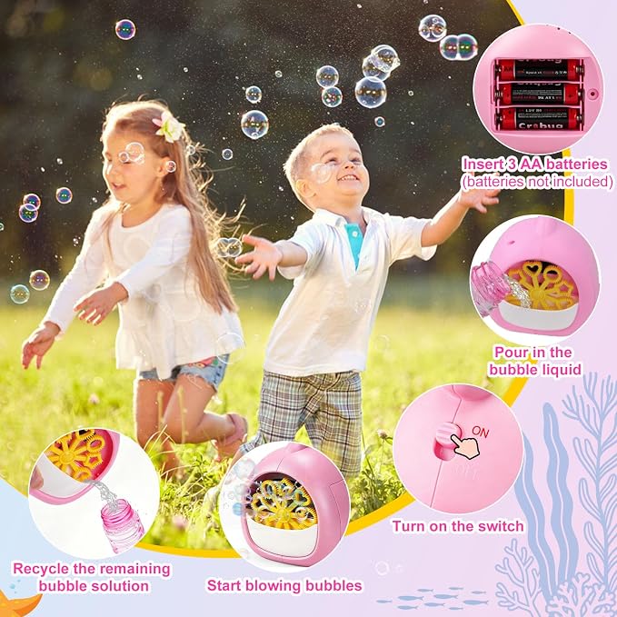 JONEG Bubble Machine Toys for Kids 3-8 Years Old - Bubble Blower Maker with Solutions, Outdoor Toy, Birthday Gift for 3 4 5 6 7 8 Year Old Girls Boys Toddlers