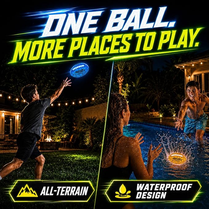 Wave Runner Light Up Football for Kids, Glow in The Dark LED Football, Rechargeable Football, Junior Size Waterproof Football Toy, Outdoor Football Gifts for Boys 8-12