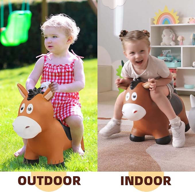 ZOOJOY Inflatable Horse Hopping Toys, Bouncy Animal Hopper Toys for Toddlers, Outdoor Indoor Bounce and Ride On Horse Bouncer for Boys Girls, Birthday Gifts for 18 Months 2 3 4 5 6 Year Old with Pump