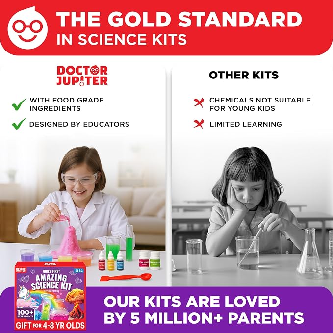 Doctor Jupiter Girls' First Amazing Science Kit for Kids Ages 4-5-6-7-8 | Birthday Gift Ideas for 4+ Year Old Girls | Learning & Educational Projects | STEM Toy with 100+ Experiments