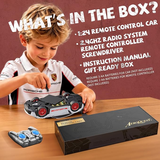 AEROQUEST Porsche Remote Control Car,Officially Licensed Porsche 911 GT3 RS,1:24 Scale Toy Car for Kids,Electric Sport Racing Hobby RC Cars,Birthday Gift for Boys and Girls（White）
