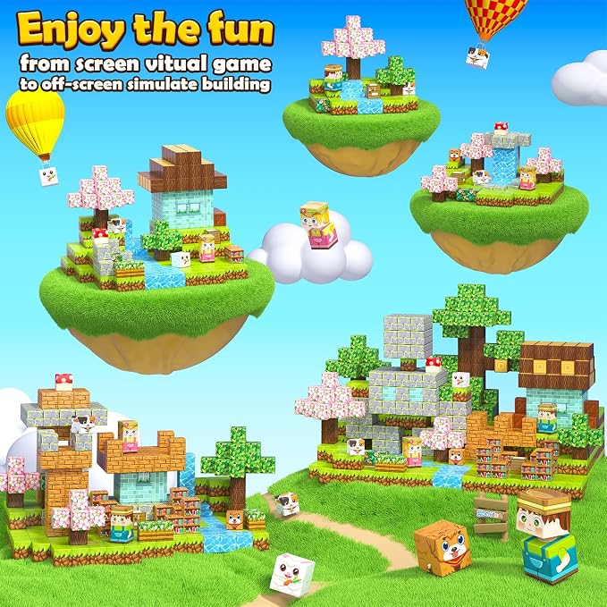 Gooidea 200 Magnetic Blocks Magnetic Building Blocks, Mine Magnet World Building Crafts, Sensory Toys Learning Game, for Kids Ages 3-5 5-7 8-12 Year Old - Garden Wonderland Playset