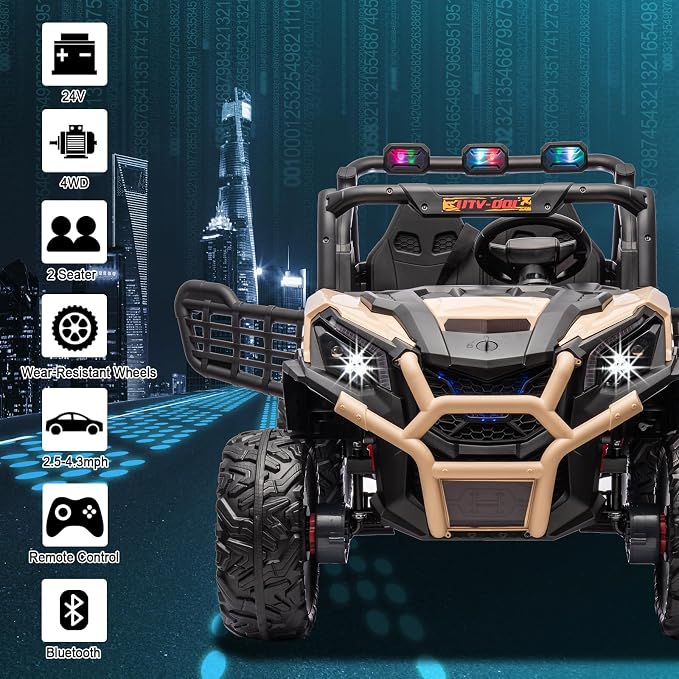 4WD UTV 24V Ride On Toys for Big Kids Ride On 2 Seater Ride On Toys Kids | 2 Seater Ride On Car for Kids Side-by-Side UTV Electric Cars for Kids Electric Ride Car Ride On Toys for Kids 4-8