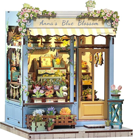 CUTEBEE Book Nook Kit - DIY Miniature House Dollhouse Kit for Adults, Booknook Tiny House Bookshelf Decor 3D Wooden Puzzle, Gifts for Family and Friends (Anna's Blue Blossom)